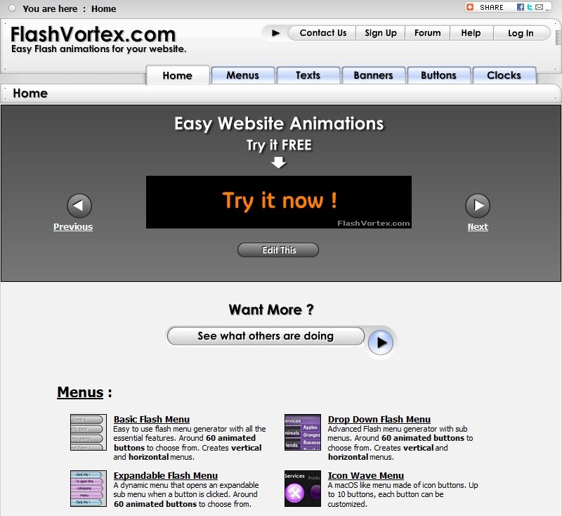 Página inicial do FlashVortex.com